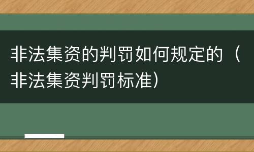 非法集资的判罚如何规定的（非法集资判罚标准）