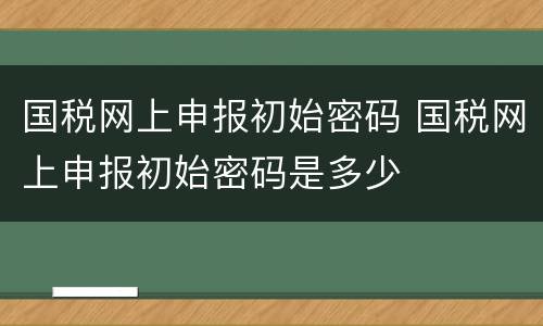 国税网上申报初始密码 国税网上申报初始密码是多少