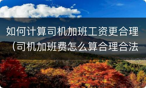 如何计算司机加班工资更合理（司机加班费怎么算合理合法）