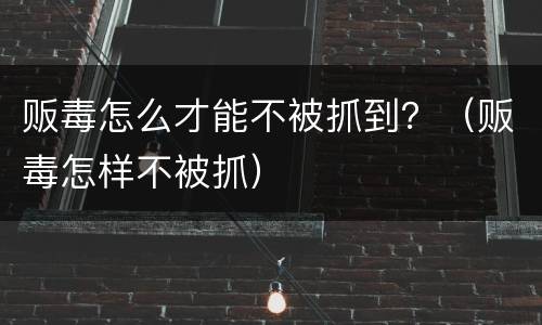 贩毒怎么才能不被抓到？（贩毒怎样不被抓）