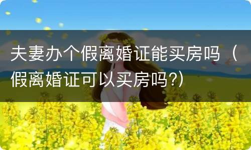 夫妻办个假离婚证能买房吗（假离婚证可以买房吗?）