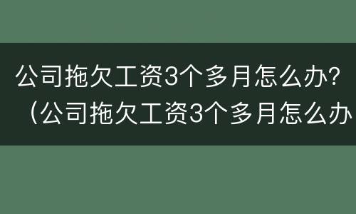 公司拖欠工资3个多月怎么办？（公司拖欠工资3个多月怎么办呢）