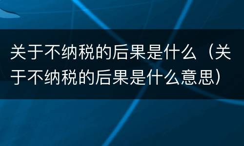 关于不纳税的后果是什么（关于不纳税的后果是什么意思）