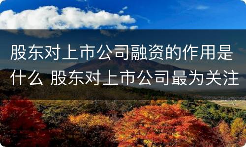 股东对上市公司融资的作用是什么 股东对上市公司最为关注的指标是