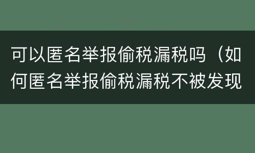 可以匿名举报偷税漏税吗（如何匿名举报偷税漏税不被发现）