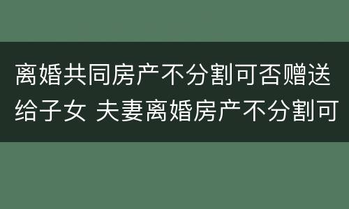 离婚共同房产不分割可否赠送给子女 夫妻离婚房产不分割可以吗