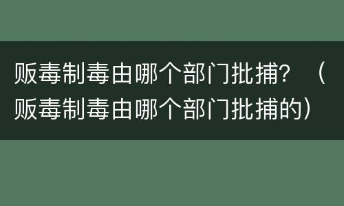 贩毒制毒由哪个部门批捕？（贩毒制毒由哪个部门批捕的）