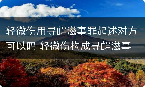 轻微伤用寻衅滋事罪起述对方可以吗 轻微伤构成寻衅滋事