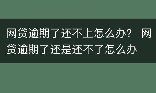 网贷逾期了还不上怎么办？ 网贷逾期了还是还不了怎么办