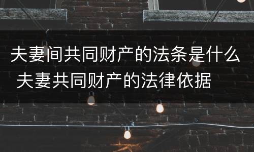 夫妻间共同财产的法条是什么 夫妻共同财产的法律依据