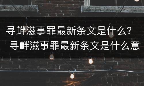 寻衅滋事罪最新条文是什么？ 寻衅滋事罪最新条文是什么意思