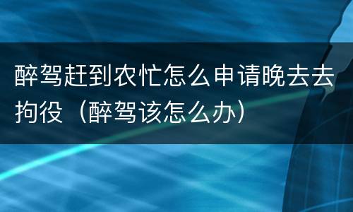 醉驾赶到农忙怎么申请晚去去拘役（醉驾该怎么办）