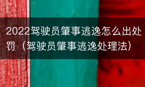 2022驾驶员肇事逃逸怎么出处罚（驾驶员肇事逃逸处理法）