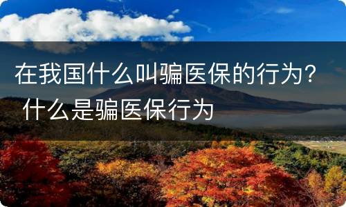 在我国什么叫骗医保的行为？ 什么是骗医保行为