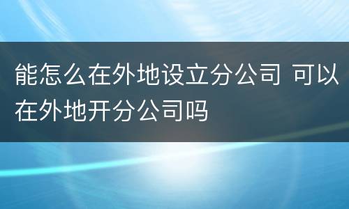 能怎么在外地设立分公司 可以在外地开分公司吗