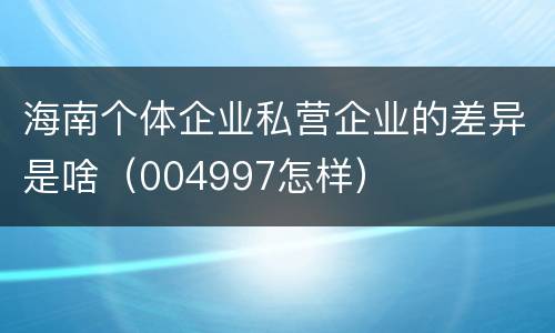 海南个体企业私营企业的差异是啥（004997怎样）