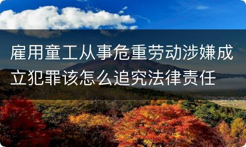 雇用童工从事危重劳动涉嫌成立犯罪该怎么追究法律责任