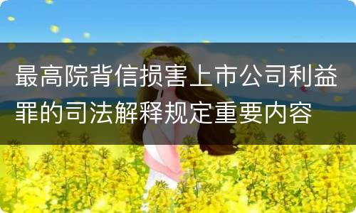 最高院背信损害上市公司利益罪的司法解释规定重要内容