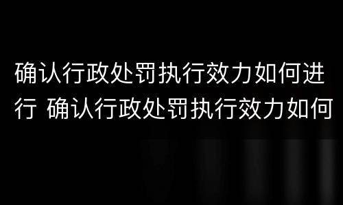 确认行政处罚执行效力如何进行 确认行政处罚执行效力如何进行审查