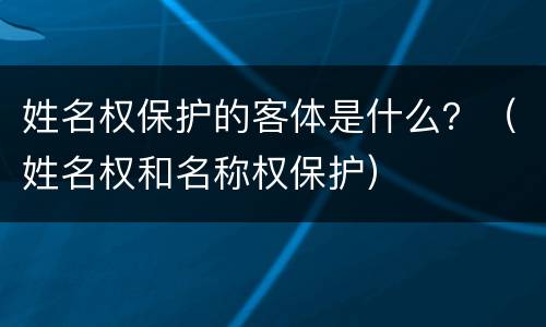 姓名权保护的客体是什么？（姓名权和名称权保护）